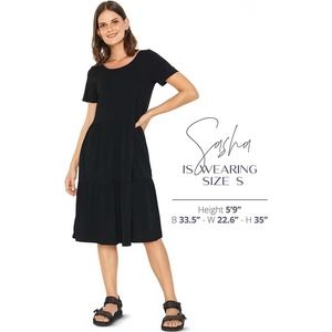 Women's T-Shirt Swing Dress Modest Jersey House Dress with Pockets Size S Black